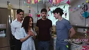 stepfamily gangbangs petite milf ass on her birthday bash