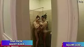 Swedish Gina Snow's juicy pussy squirts while bisexual babes ride huge cocks in 4some?