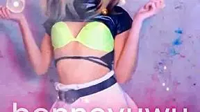 bonneyuwu dances sexy in white skirt pigtails argentine petite tease