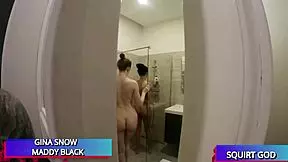 Swedish Gina Snow's juicy pussy squirts while bisexual babes ride huge cocks in 4some?