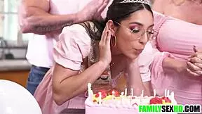 Stepdaughter turns 18 and gets gangbanged hard by mommy's friends in wild taboo group fuck session.