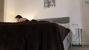 What if a bored redhead slips off panties to finger her tight shaved pussy alone?