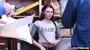 i'm slinky megan sage taking this hardcore blowjob with my small tits out in shop