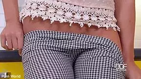 pornstar's small tits and trimmed pussy tease in kitchen heels