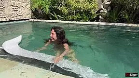 by the pool she squirts wildly from rough riding cowgirl deepthroat and dripping wet pussy cum swallow finale