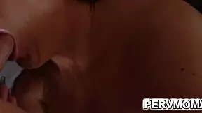 the blindfolded stepmom moans as her young stepson rams his monster cock down her throat in a wild face fuck frenzy