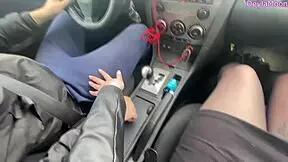 Stranger grabs blonde redhead for dirty car blowjob with pierced nipples