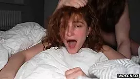 big titty redhead teen wrecked rough doggystyle bent over monster cock pounding