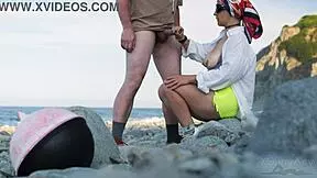 She spots beach stranger and strokes his monster cock publicly