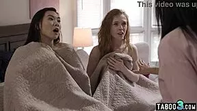 angry mature stepmom reagan foxx spanked and licked hard by stepdaughter and asian girlfriend!