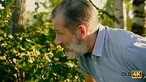 Handsome Old Man Lures Busty Young Gal For Forest Sex