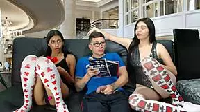 stepdaughter licks stepmommy's wet latina pussy real good.