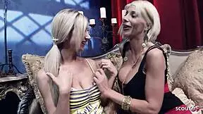 damn this fit big tits cougar seduces that slim blonde teen with saggy tits into wild first lesbian licking and toy play