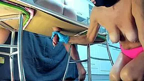 rough bdsm cougar stepmom with huge natural tits drains young guy's balls in massive close-up cumshot