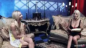 damn this fit big tits cougar seduces that slim blonde teen with saggy tits into wild first lesbian licking and toy play