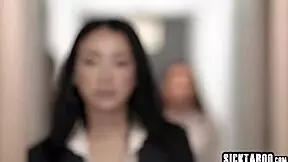 hey lesbian coworkers finally fuck their big ass boss and love licking pussy