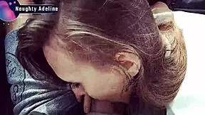 Naughty Adeline Delivers Sloppy Car Blowjob! Cum Swallows Every Drop!