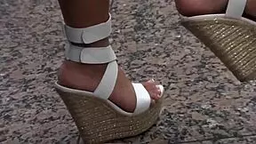 Petite Asian feet in heels tease sexy legs begging for worship