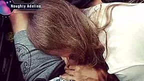 Naughty Adeline Delivers Sloppy Car Blowjob! Cum Swallows Every Drop!