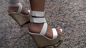 Petite Asian feet in heels tease sexy legs begging for worship