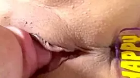 he finally licks and fucks the wet shaved virgin pussy on halloween, creampie ending the night