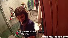 fucking glasses teen tracy 18+ sucks cock and gets her shaved pussy drilled for cumshots