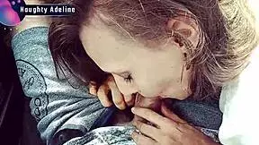 Naughty Adeline Delivers Sloppy Car Blowjob! Cum Swallows Every Drop!