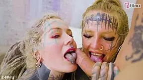 Tattooed teen 18+ takes epic facial in wild threesome fuck 😈🔥