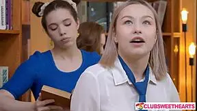 18yo Lesbians Lick Wet Shaved Pussies in Kinky Group Orgy at Library of Lust