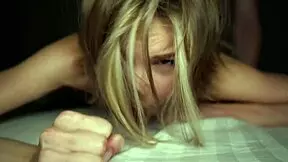 Guy bends skinny student over bed for big cock doggystyle facial cumshot