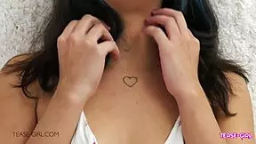 super sexy petite brunette teen massages milf mommy on sofa pov casting