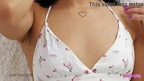 super sexy petite brunette teen massages milf mommy on sofa pov casting