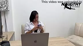 Secretary Texts Girlfriend And Fingers Petite Pussy To Orgasm!