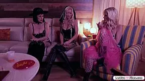 Busty milf licks petite girl's wet pussy