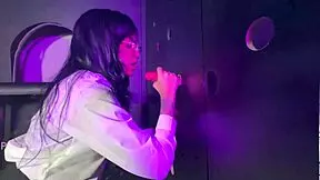 brunette with huge ass and long hair takes two cocks at gloryhole 😍 spanking and teasing pov