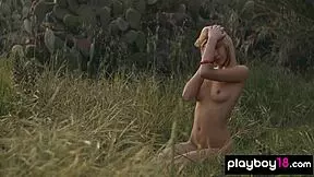 Nude Ukrainian Emily Rise Teases Petite Shaved Pussy Outdoors