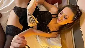 hot long legs skinny brunette spits on big cock for handjob ball massage