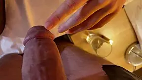 hot long legs skinny brunette spits on big cock for handjob ball massage