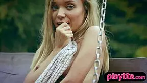 whoa petite blonde russian milf strips outdoors flashing tiny tits 😍🔥👙🌳