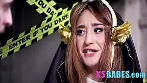 Adorable virgin teen's Halloween sacrifice turns into monster cock treat with licking and fucking