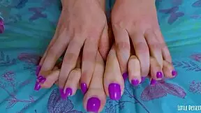 Teeny mani nails feel glass dildo sliding over painted toes