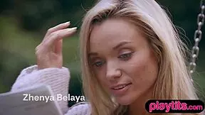 whoa petite blonde russian milf strips outdoors flashing tiny tits 😍🔥👙🌳