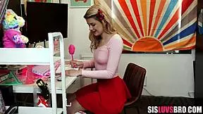 Horny Petite Blonde Stepsister Fucks Virgin Stepbrother POV Dildo First Time!