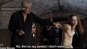 Tiny russian redhead babe cries under brutal whipping from her kinky master