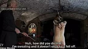 Tiny russian redhead babe cries under brutal whipping from her kinky master