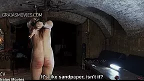 Tiny russian redhead babe cries under brutal whipping from her kinky master