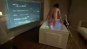 sucked cute santa's pale tits like a baby then raw fucked her standing in hotel bath