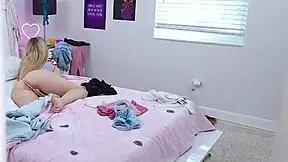 stepsister petite blonde with small tits and shaved pussy caught by stepbro watching porn gets monster cock deepthroat handjob and fuck