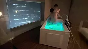 sucked cute santa's pale tits like a baby then raw fucked her standing in hotel bath