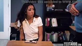 mature teacher stepdad keeps petite latina teen stepdaughter after class for hardcore pov doggystyle on monster cock in classroom